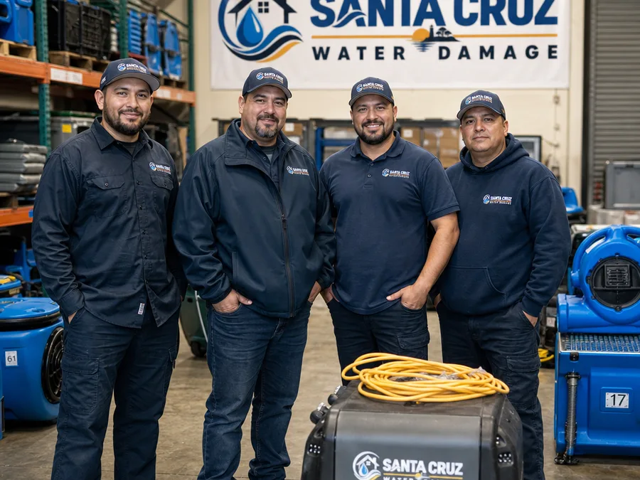 Santa Cruz restoration technicians with organized drying equipment